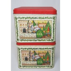 Vintage GNOME Christmas Tins Potpourri Press Unieboek 1980 Winter Red/Multi